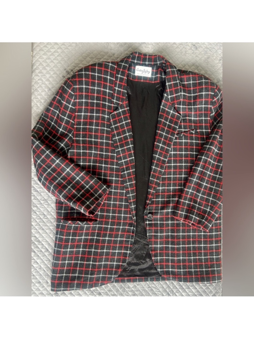 Vintage Carissa Jeffrey Plaid Blazer Jacket Wool Blend Made in USA Size 14